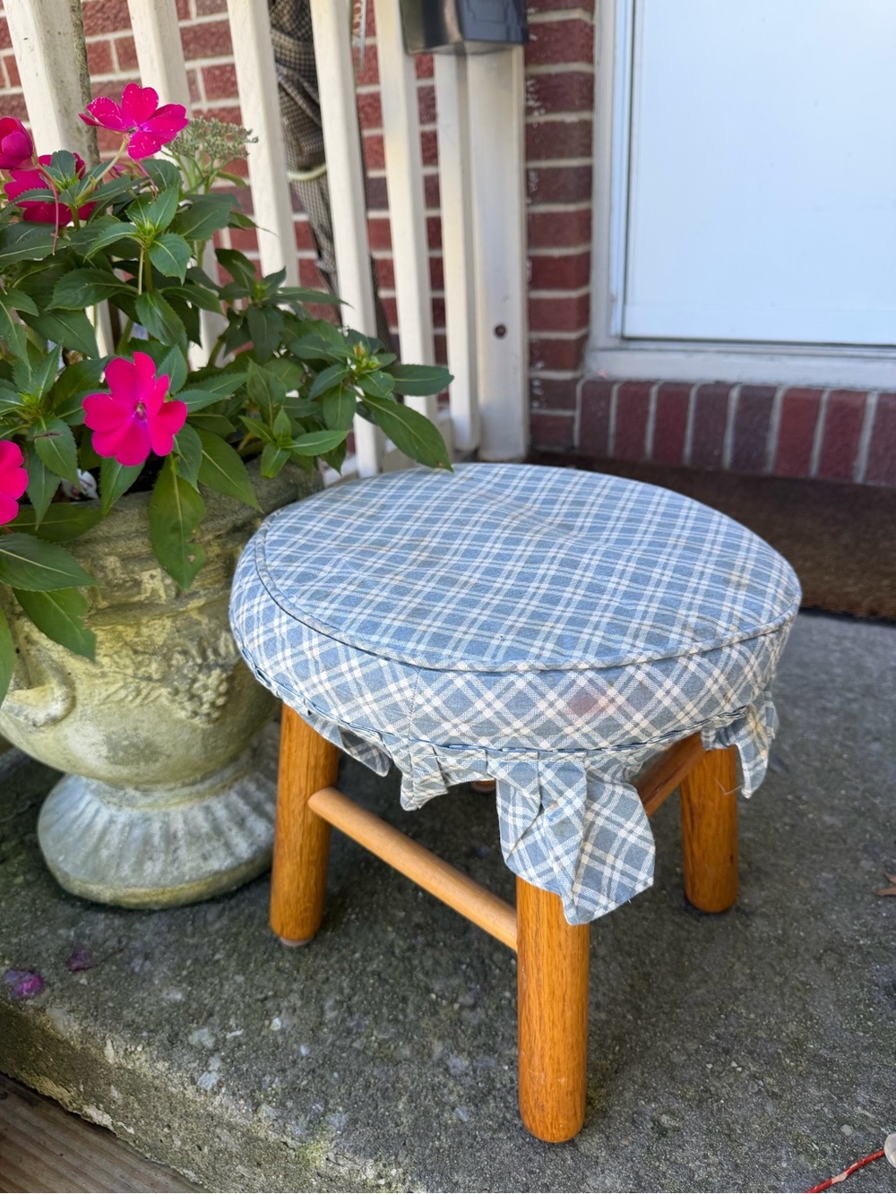 Vintage wood cottagecore small stool bench